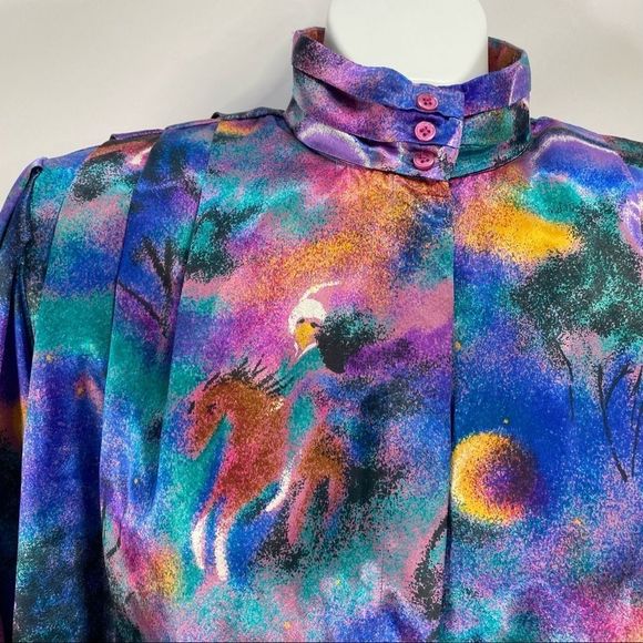Rare Vintage Como Diffusion Satin Feel Button Down Blouse Arabian Nights - Picture 4 of 12